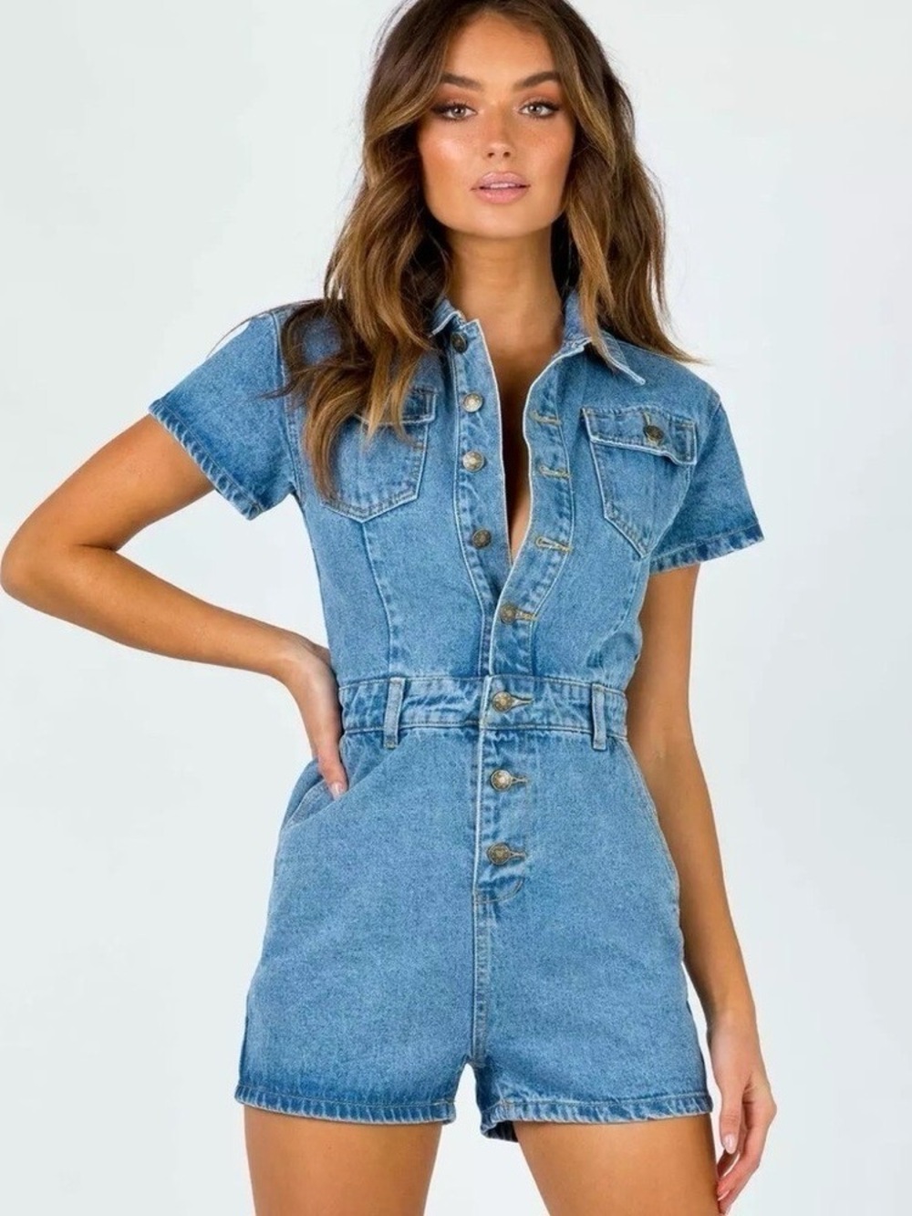 Lioness Denim Button-Front Romper - XXS